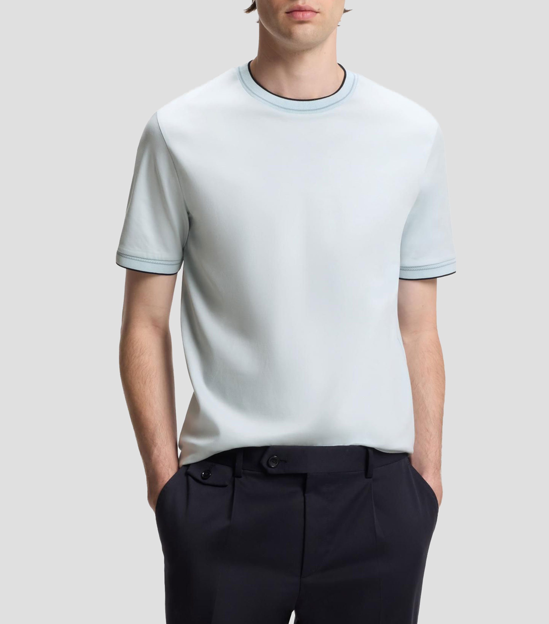 Playera slim de algodón con cuello redondo Hombre